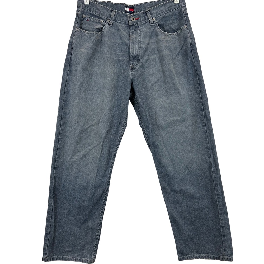 Tommy Hilfiger Men Straight Leg Jeans Blue Faded Denim 36x30 100% Cotton Vintage